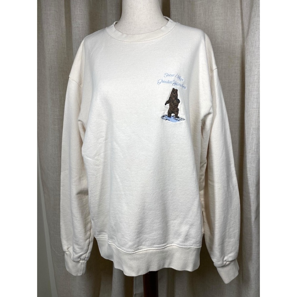 John Galt Erica Snow Lodge Greater Yellowstone Bear Sweatshirt Cream Cotton Sz M - Picture 6 of 9